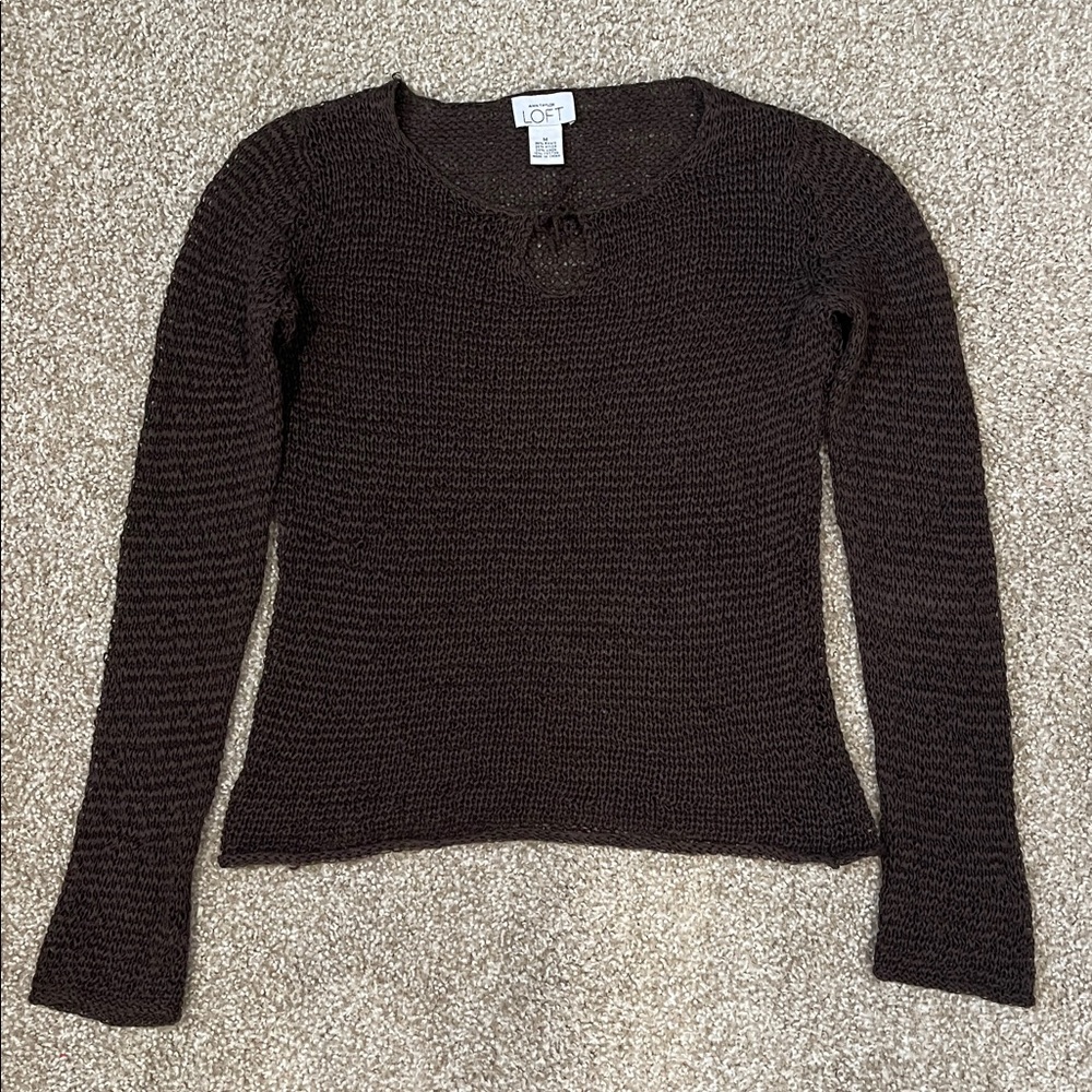 Vintage 2000’s Ann Taylor Loft Boho Knit Mesh Brown Sheer Sweater